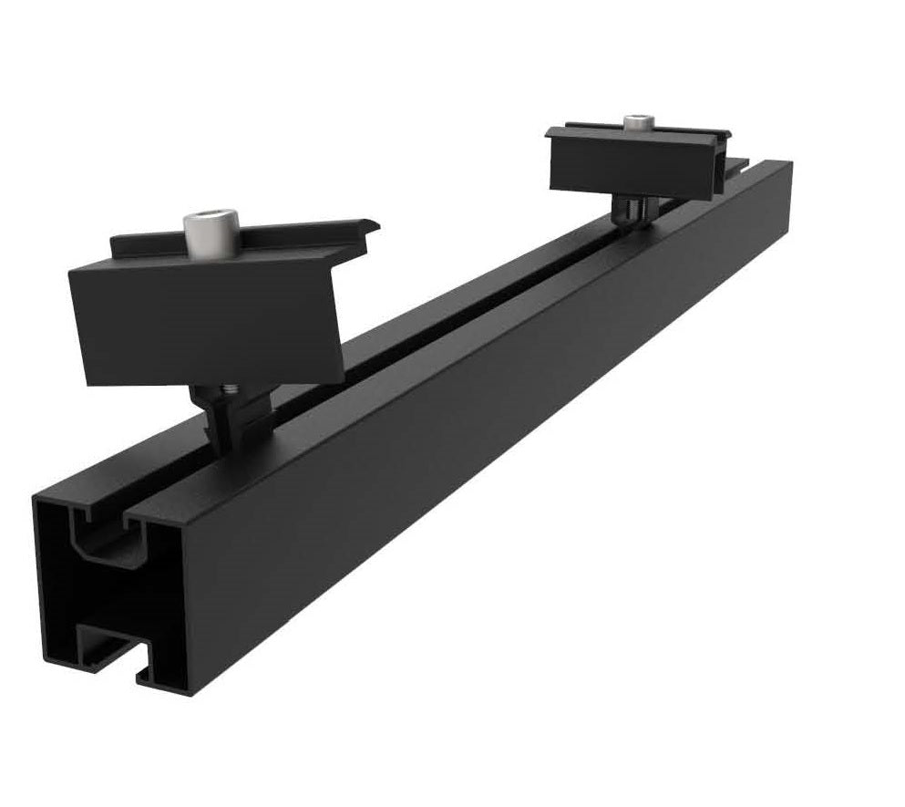 10KW Schienensystem Einlagig Schwarz Eloxiert für 24 Module zu 8 Module in 3 Reihen