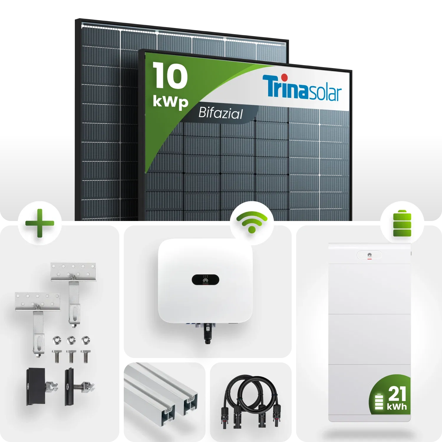 PV Komplettpaket Huawei 10KW Schrägdachmontage Trina 430 Vertex S+ Bifazial Black Frame Module