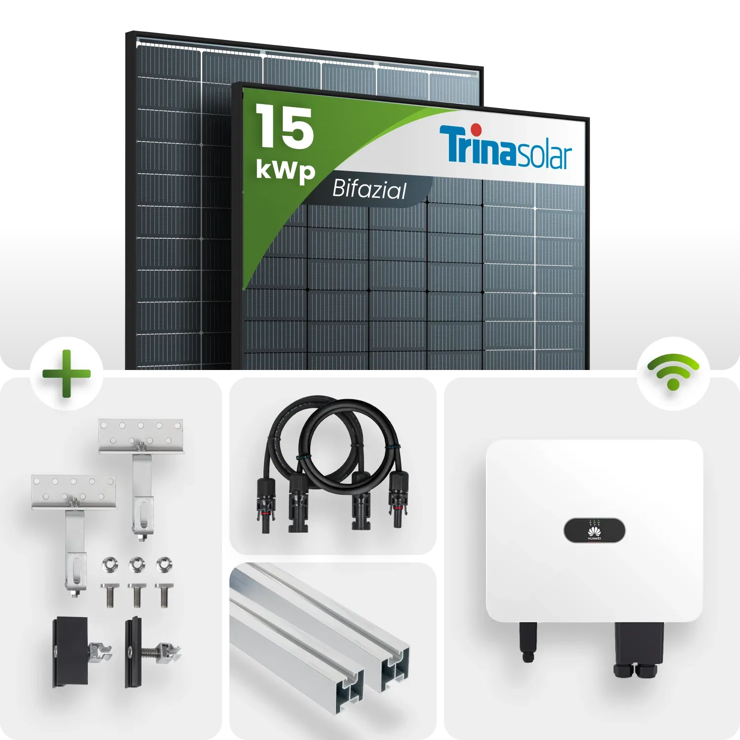 PV Komplettpaket Huawei 15KW Schrägdachmontage Trina 430 Vertex S+ Bifazial Black Frame Module