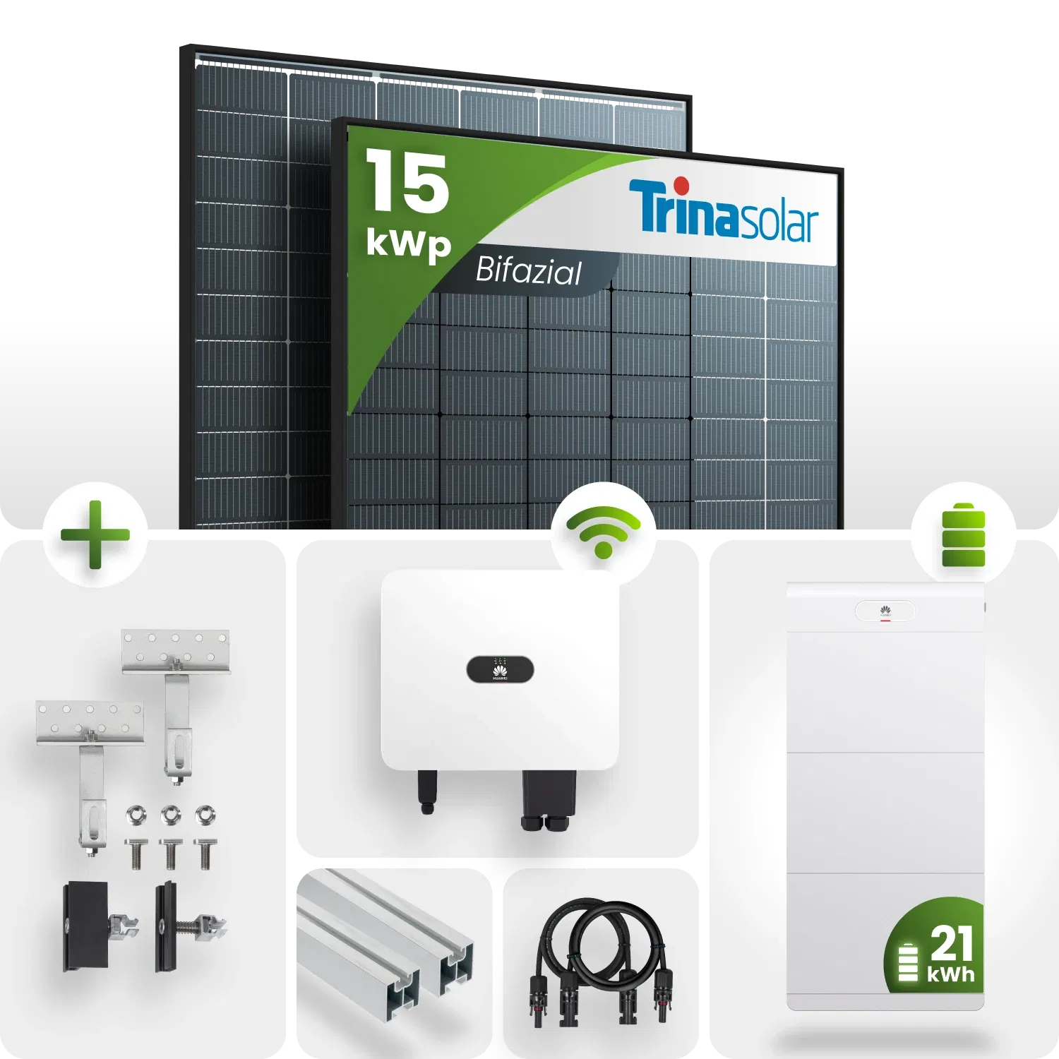 PV Komplettpaket Huawei 15KW Schrägdachmontage Trina 430 Vertex S+ Bifazial Black Frame Module