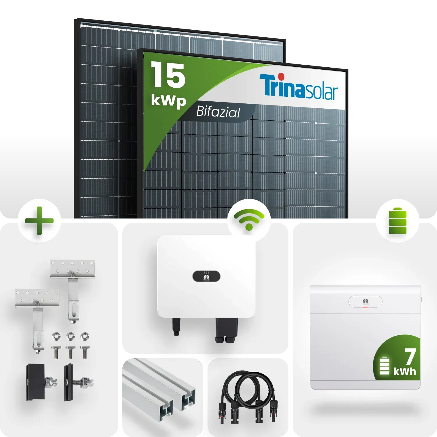 PV Komplettpaket Huawei 15KW Schrägdachmontage Trina 430 Vertex S+ Bifazial Black Frame Module