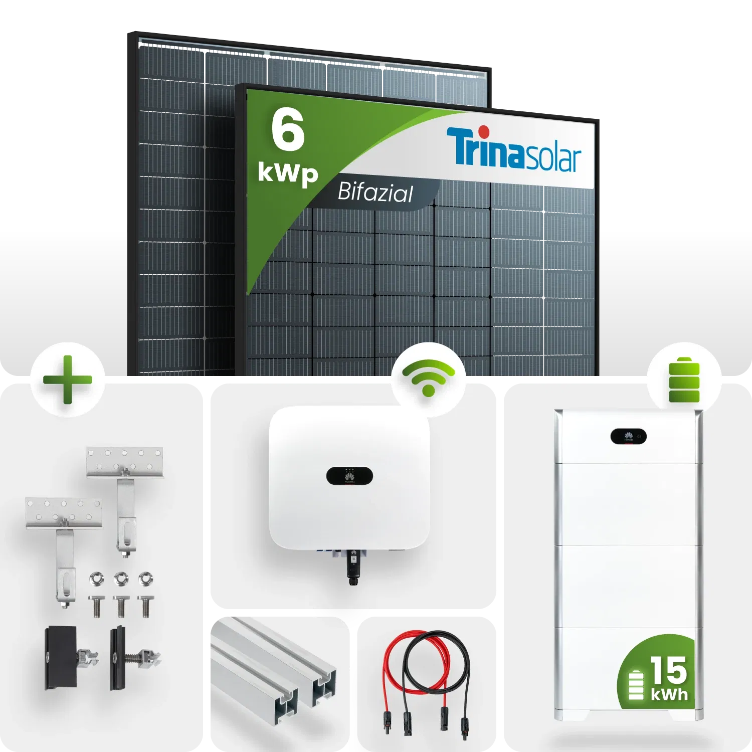 PV Komplettpaket Huawei 6KW Schrägdachmontage Trina 430 Vertex S+ Bifazial Black Frame Module