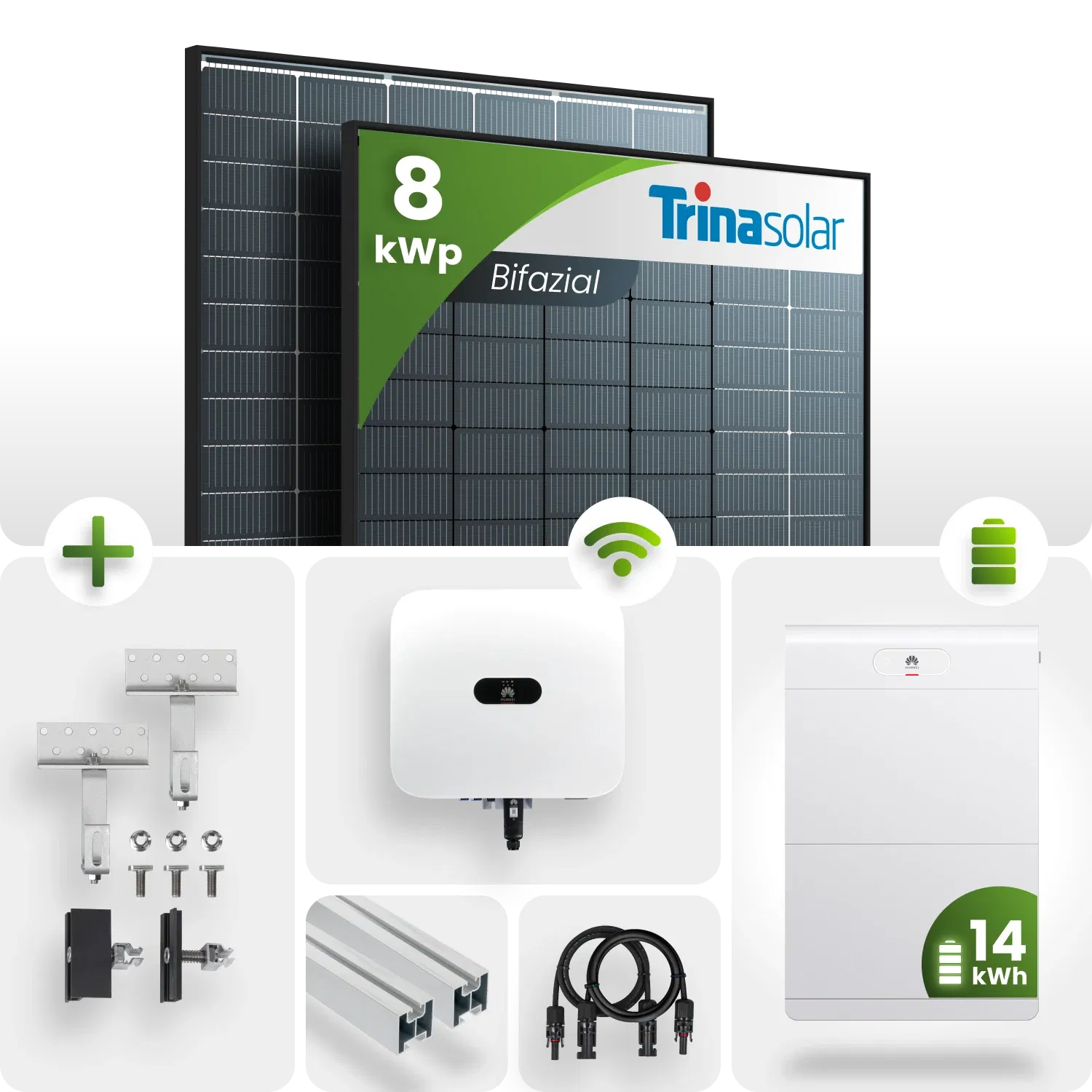 PV Komplettpaket Huawei 8KW Schrägdachmontage Trina 430 Vertex S+ Bifazial Black Frame Module