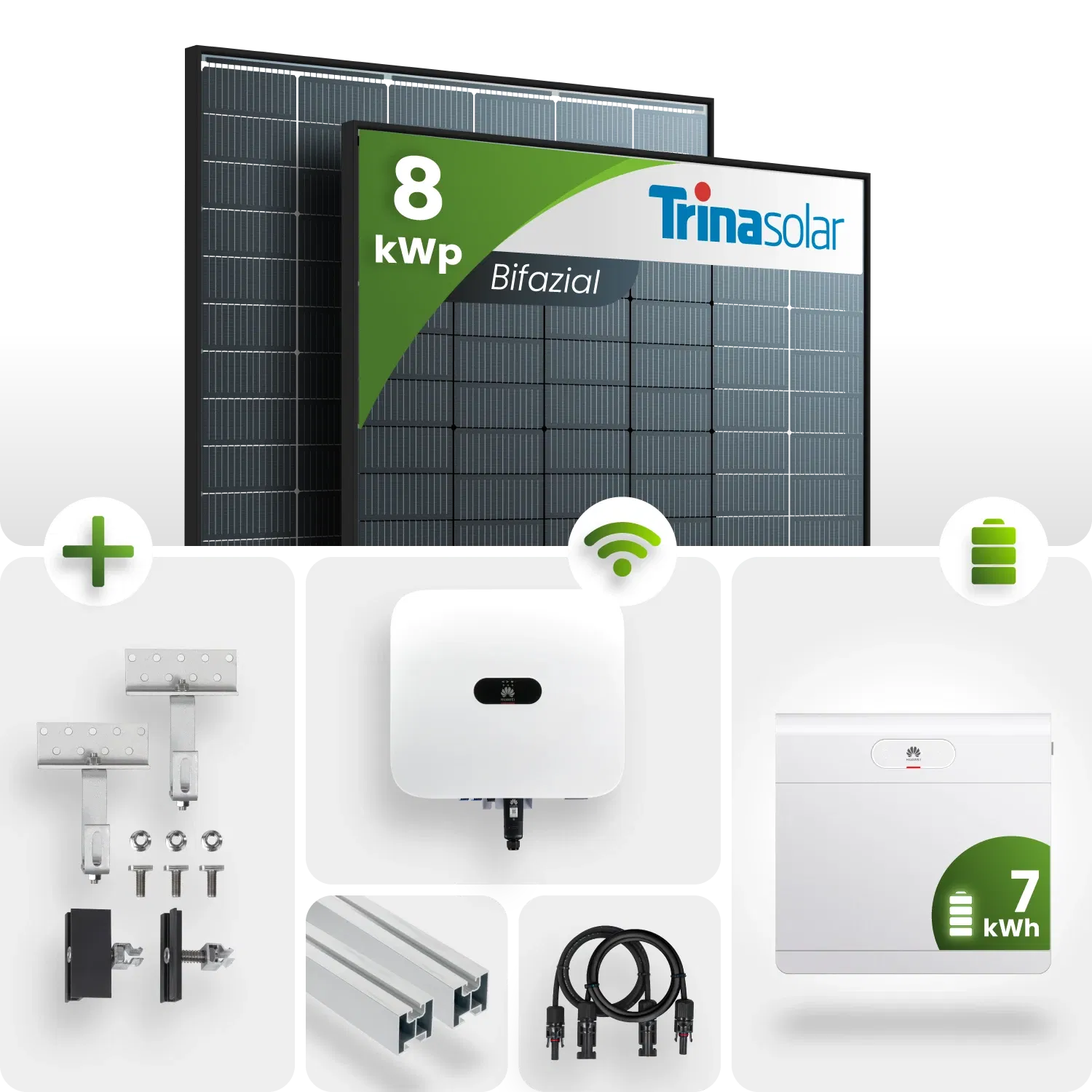 PV Komplettpaket Huawei 8KW Schrägdachmontage Trina 430 Vertex S+ Bifazial Black Frame Module
